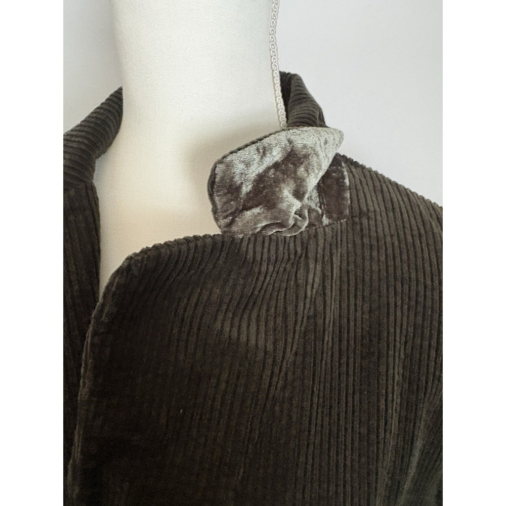 J. Jill Wide Wale Corduroy Jacket Velvet Trim Large Petite Green Barn Chore Coat - Picture 4 of 12